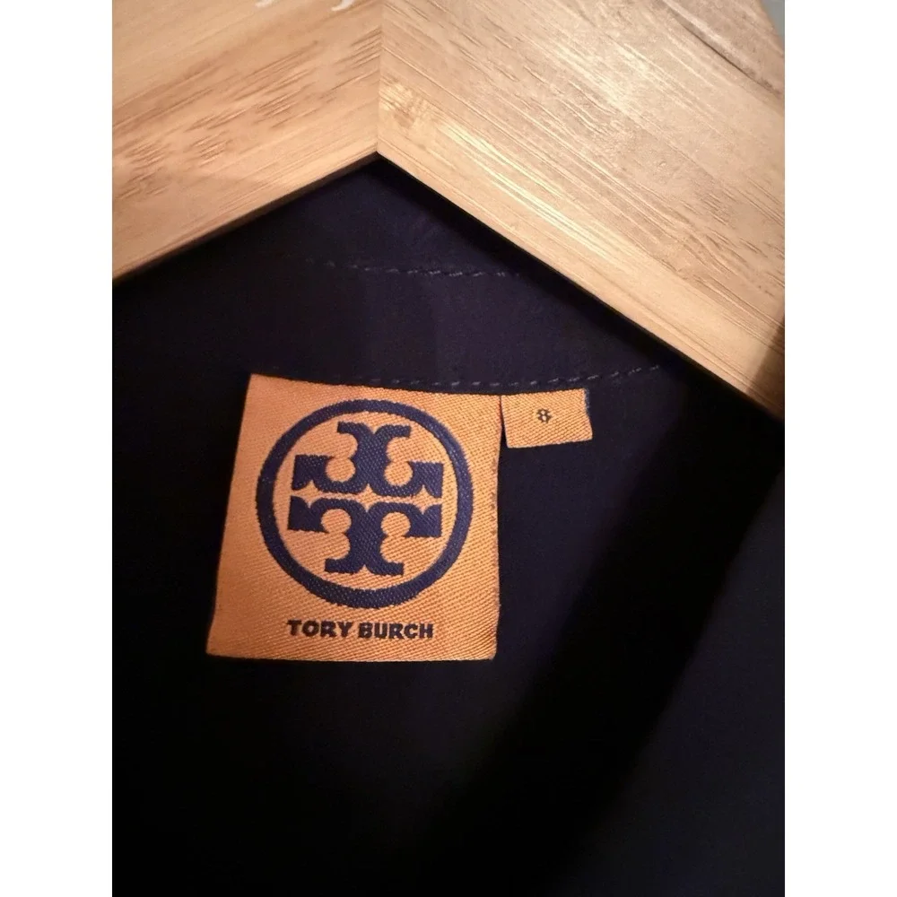 Tory‎ Burch Silk Gennifer Military Shirt Dress 8 Navy Blue Gold Buttons Nautical